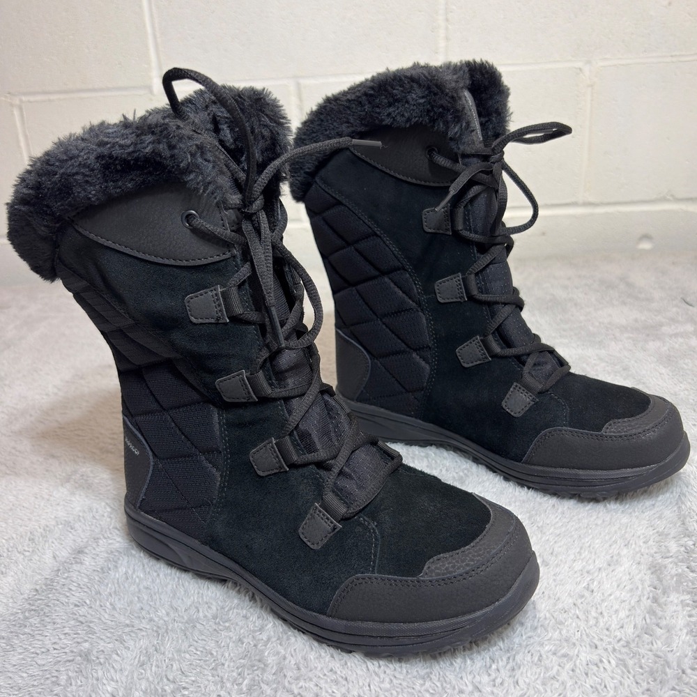 Columbia Ice Maiden II Winter Boots Womens 8.5 Black Waterproof Faux Fur BL1581